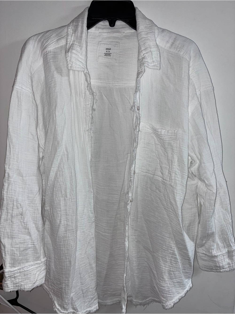 Aerie Unisex White Lightweight Shirt Jacket - Relaxed Button-Front
